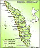 Road map of Kerala - Map showing the road network of Kerala, National Highways and State Highways