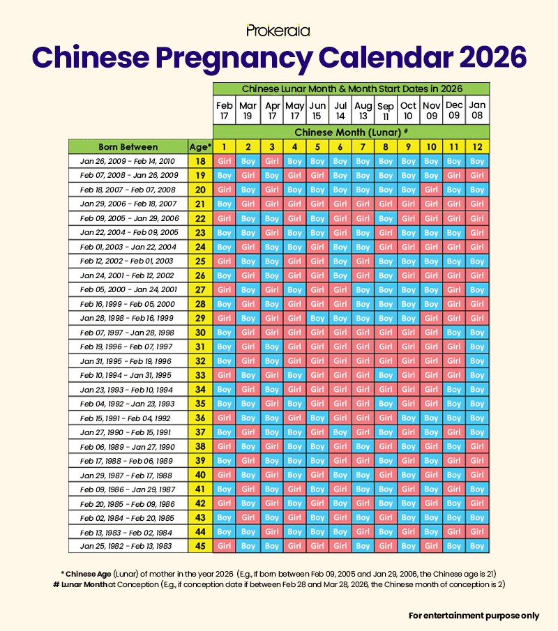 Chinese Pregnancy Calendar 2026 Chinese birth calendar 2026